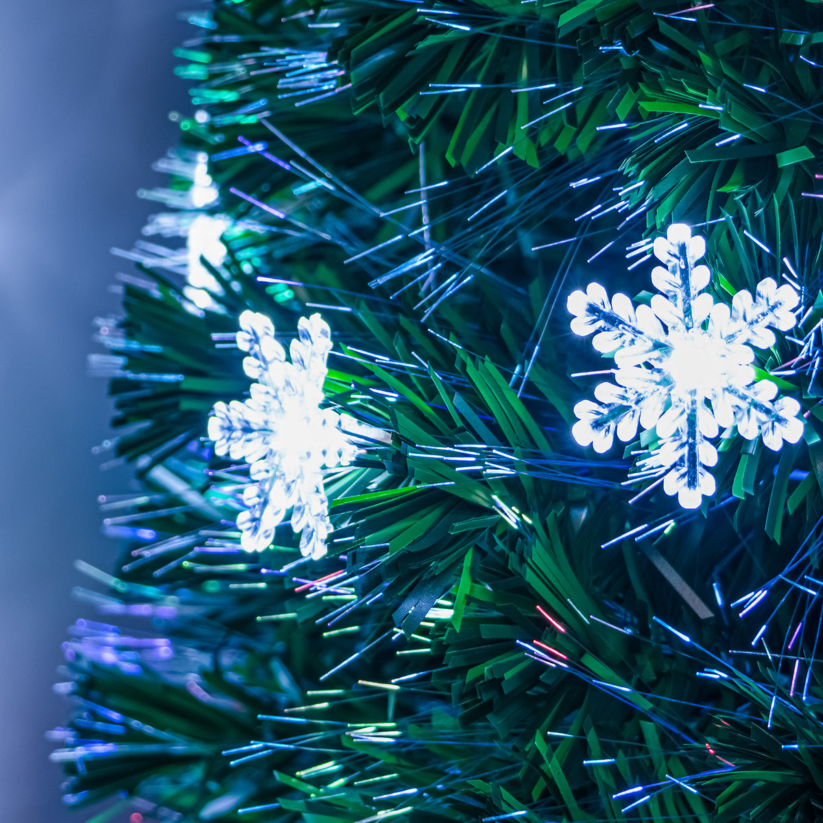 Green Fibre Optic Christmas Tree 2ft - 6ft with Multi Coloured Fibre Optics, White LED Lights and Snowflakes