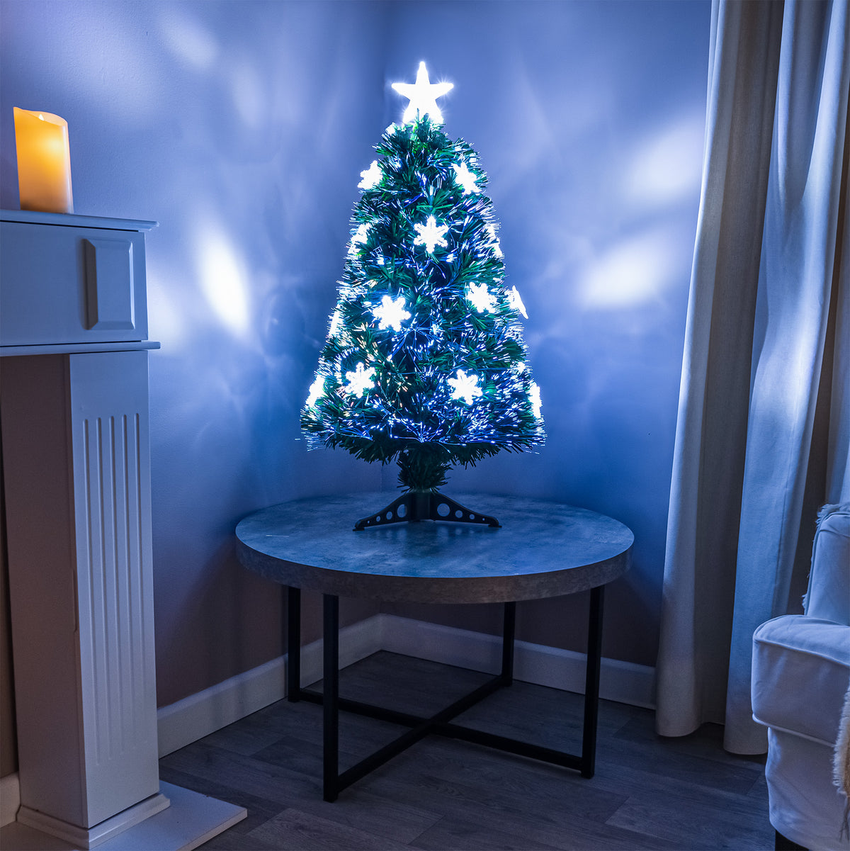 Green Fibre Optic Christmas Tree 2ft - 6ft with Multi Coloured Fibre Optics, White LED Lights and Snowflakes