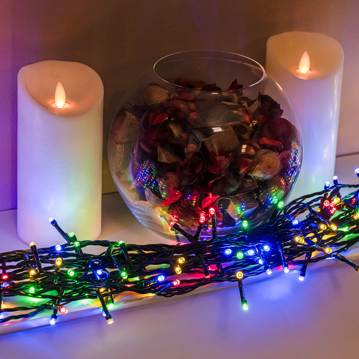 Multi-Coloured LED Multi-Function Christmas String Lights with Green Cable 240,360,480,720, 960 Bulbs