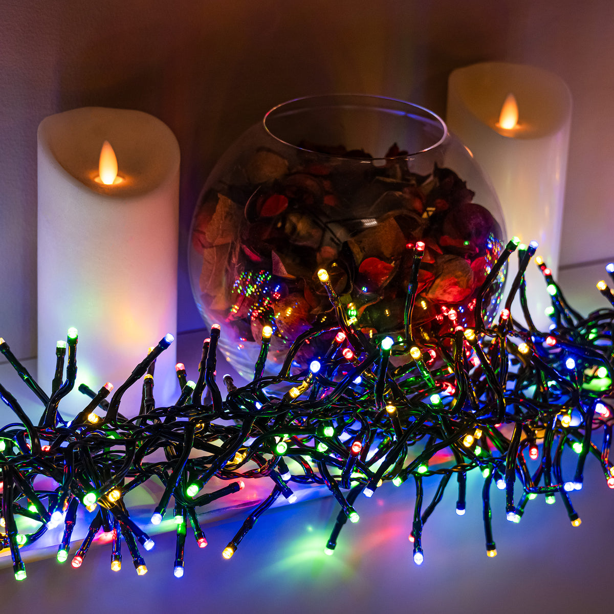 Multi-Coloured Multi-Function Christmas Cluster Lights with Green Cable 360, 480, 720, 960, 2000 LED