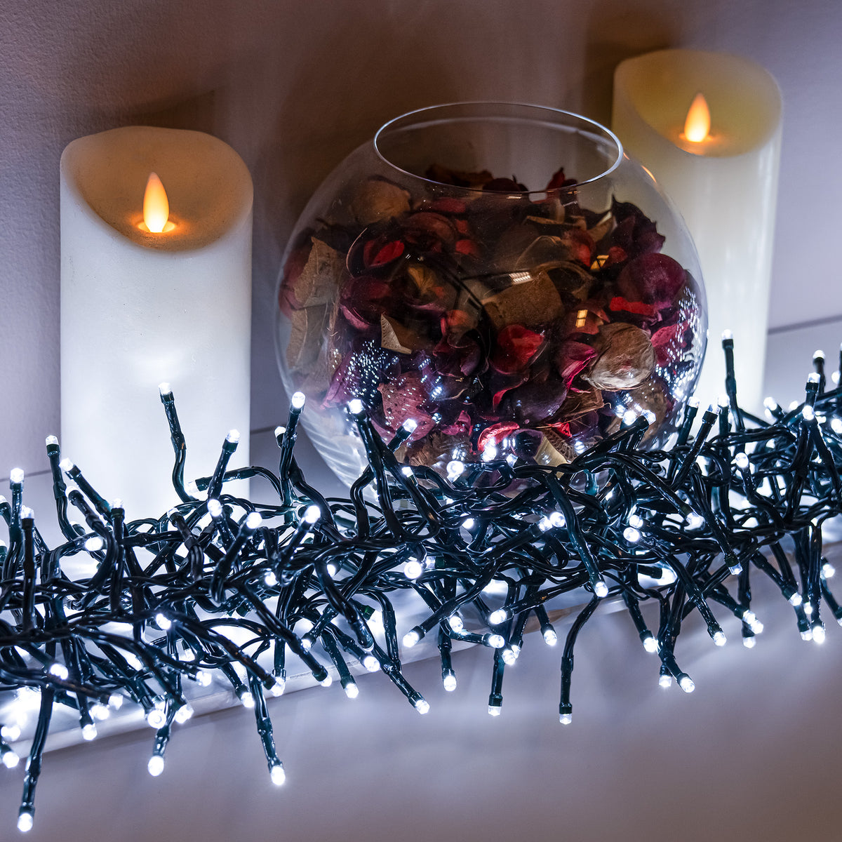 Bright White LED Multi-Function Christmas String Lights with Green Cable 240,360,480,720 and 960 Bulbs