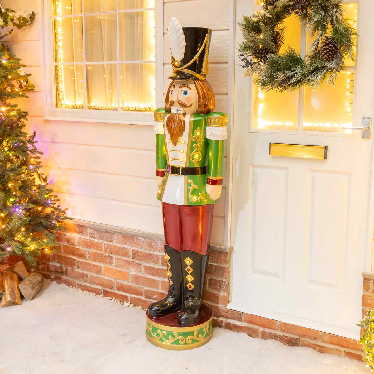 5.5ft Traditional Christmas Nutcracker Soldier - Red, White and Green with LED Lights