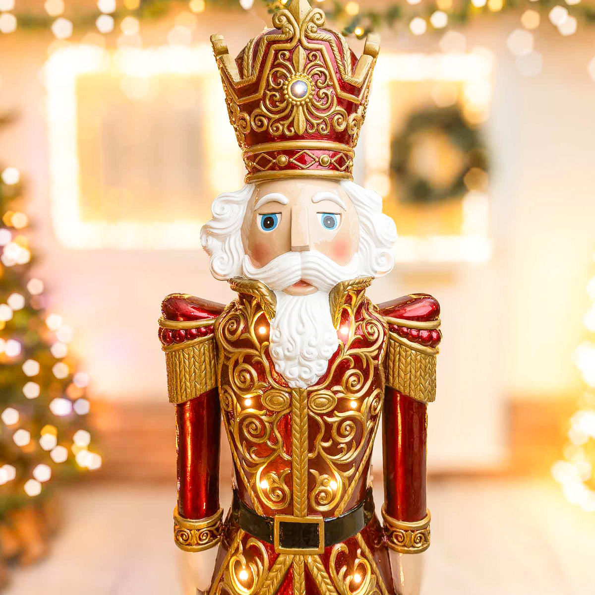 5.5ft Traditional Christmas Nutcracker King - Red and Gold with LED Lights