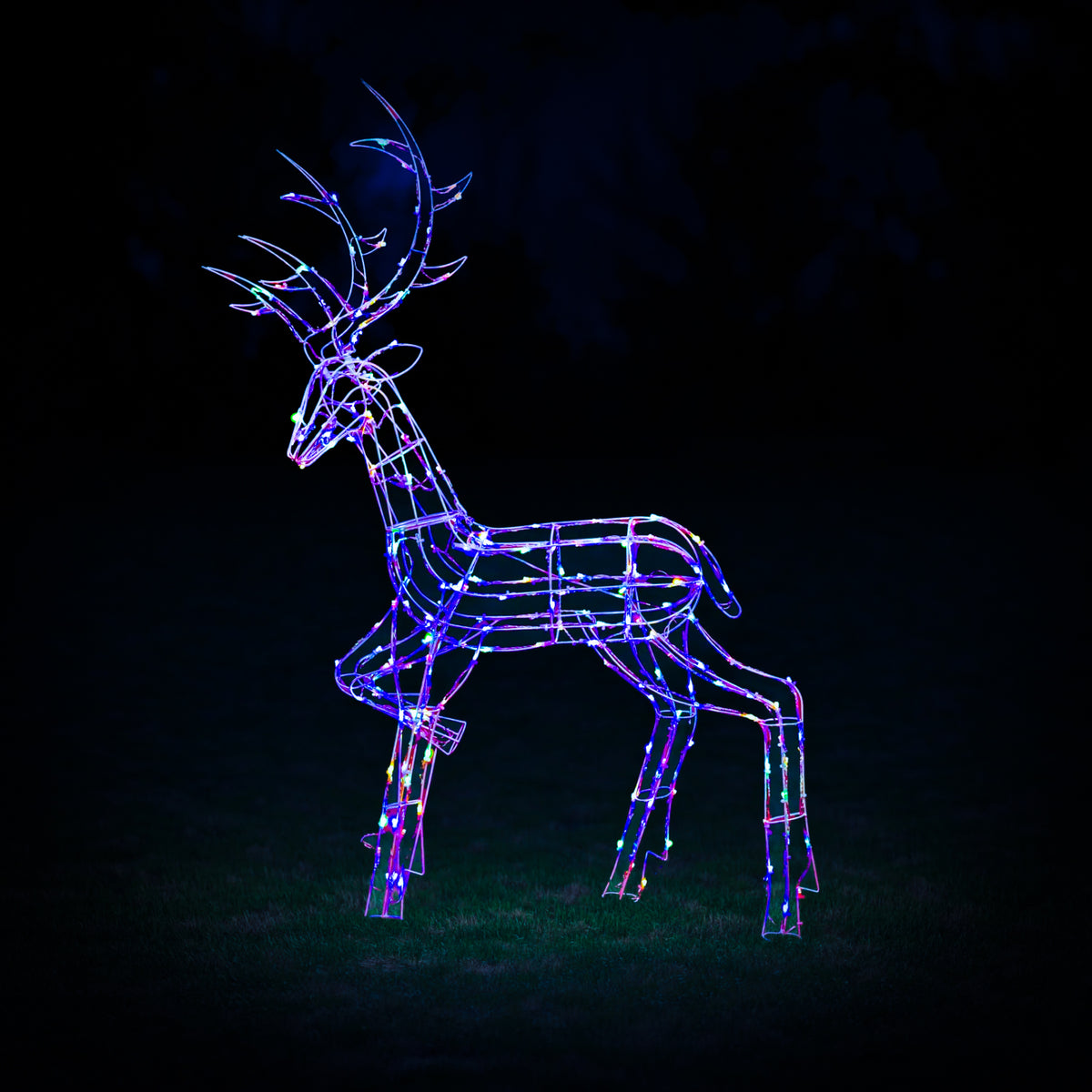 Christmas Reindeer Light - 1.35M White Wire Light Up Stag with 200 White and Multi LEDs