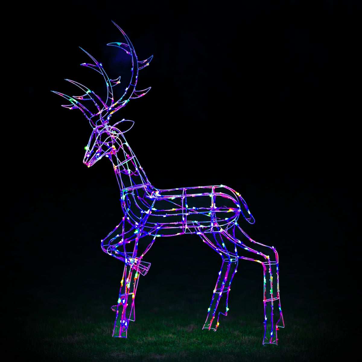 Christmas Reindeer Light - 1.35M White Wire Light Up Stag with 200 White and Multi LEDs