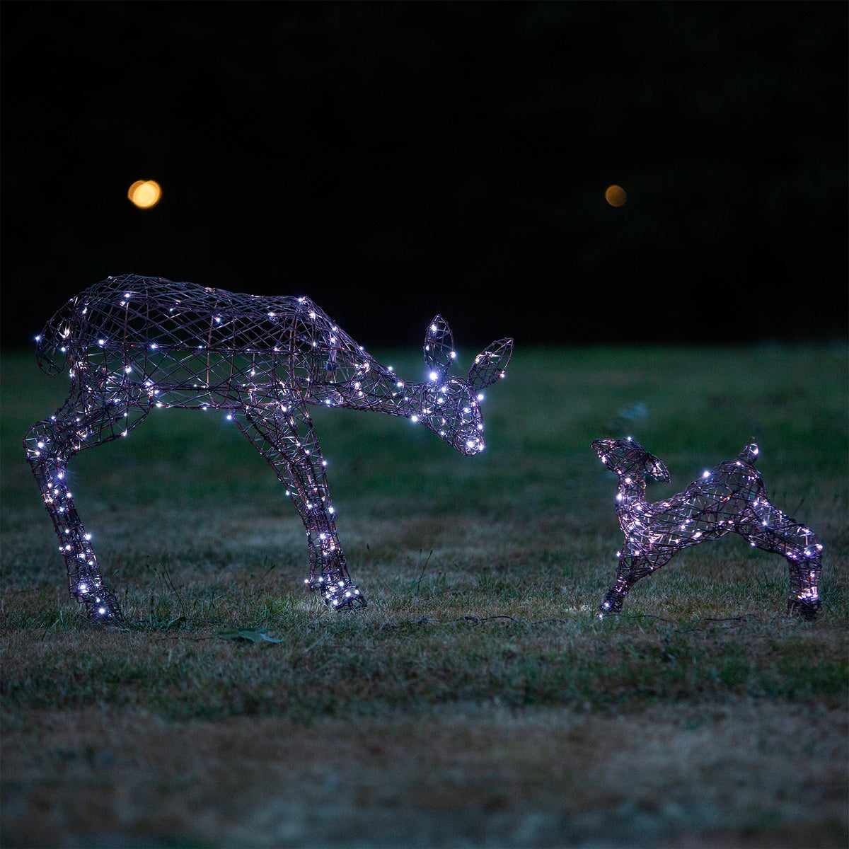 Christmas Reindeer Lights - 1M Brown Wicker Light Up Mother &amp; Baby with 250 White LEDs