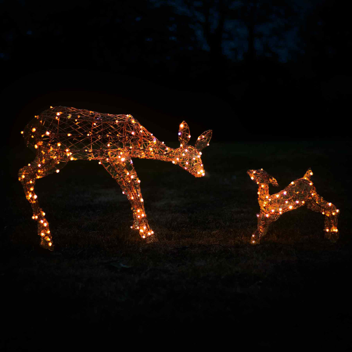 Christmas Reindeer Lights - 1M Brown Wicker Light Up Mother &amp; Baby with 250 White LEDs