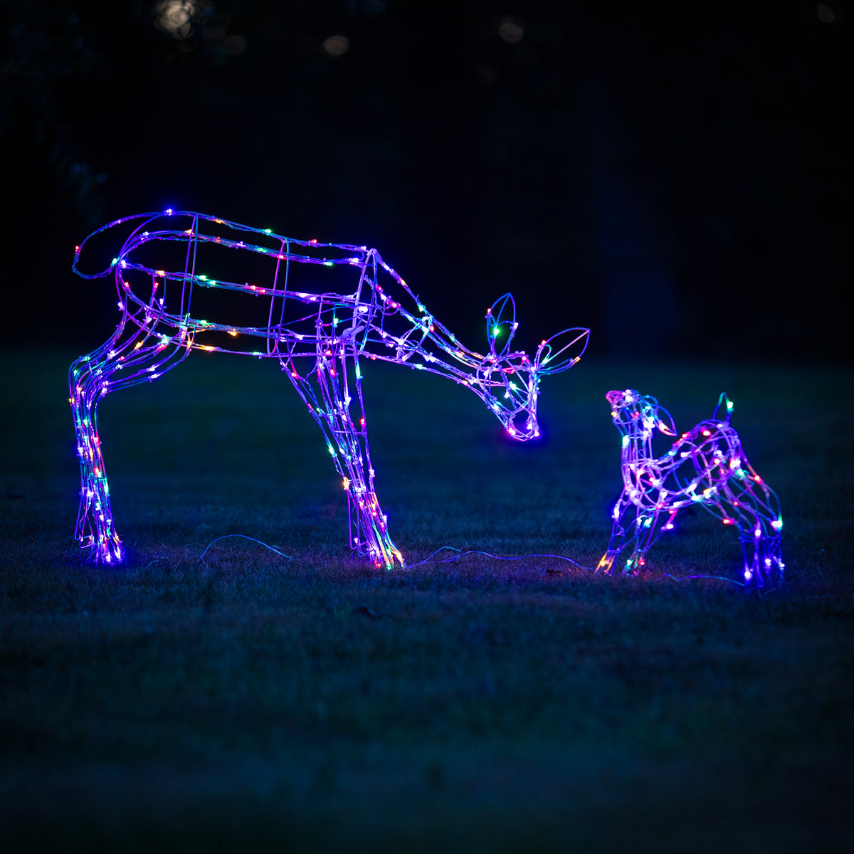 Christmas Reindeer Lights - 1M White Wire Light Up Mother &amp; Baby with 250 White and Multi LEDs