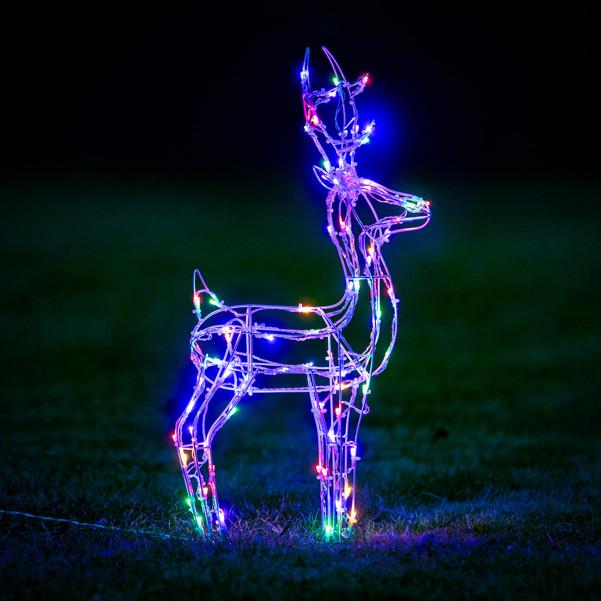 Christmas Reindeer Lights - 60CM White Wire Light Up Small Stag with 90 Warm White and Multi  LEDs