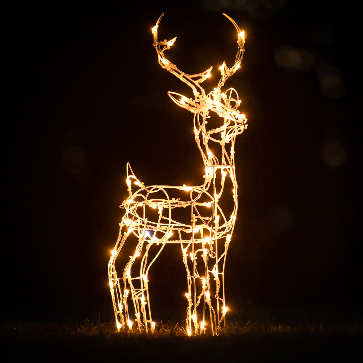 Christmas Reindeer Lights - 60CM White Wire Light Up Small Stag with 90 Warm White and Multi  LEDs