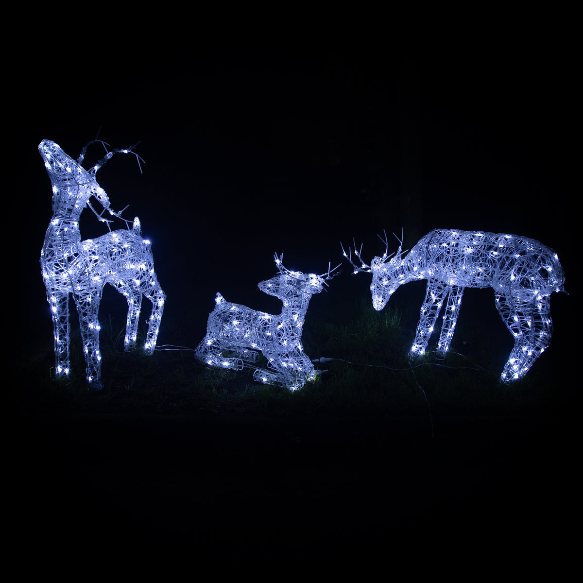 Pre-Lit Christmas Reindeer - Set of 3 Soft Acrylic Light-Up Reindeer Family with 260 White LEDs