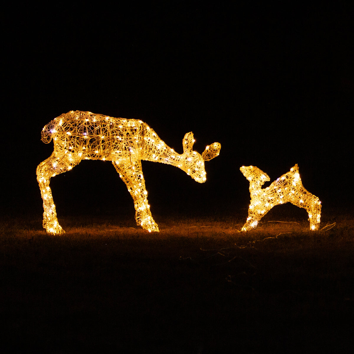 Christmas Reindeer Lights - 1M Soft Acrylic Light Up Mother &amp; Baby with 250 White LEDs