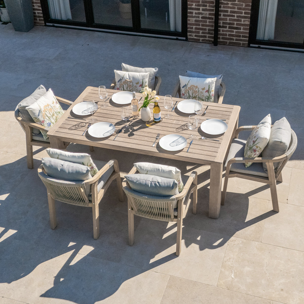 Bracken Outdoors Charlton Acacia Wood and Rope 6 Seat Rectangular Dining Garden Furniture Set