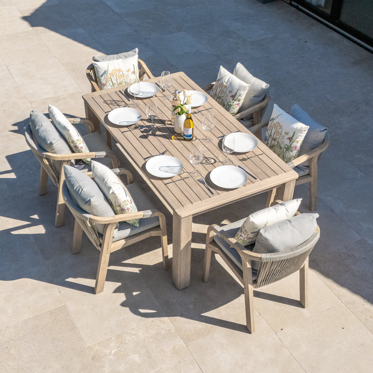 Bracken Outdoors Charlton Acacia Wood and Rope 6 Seat Rectangular Dining Garden Furniture Set