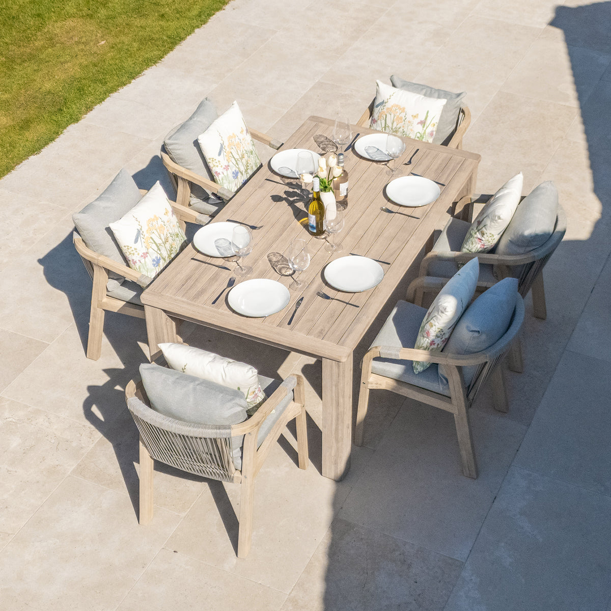 Bracken Outdoors Charlton Acacia Wood and Rope 6 Seat Rectangular Dining Garden Furniture Set