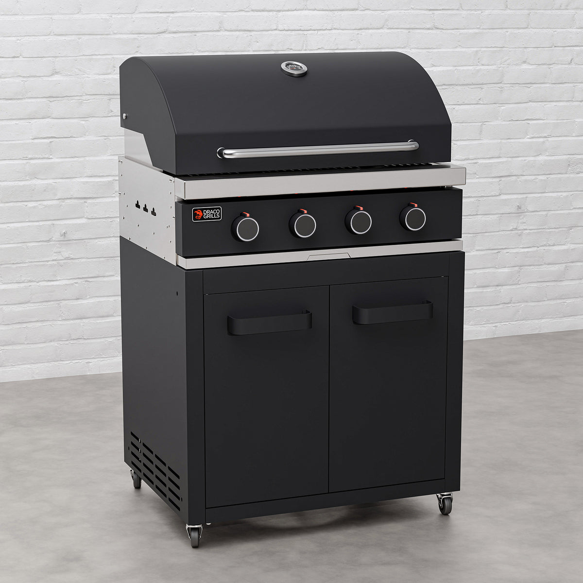 Draco Grills Titan Outdoor Kitchen Black 4 Burner Gas Barbecue with Cabinet