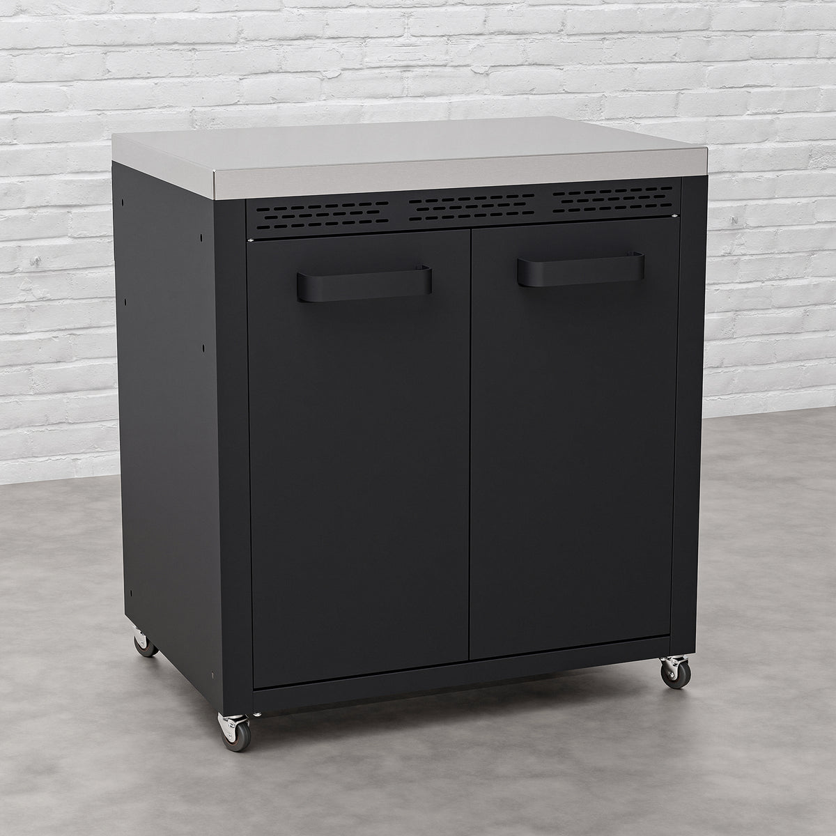 Draco Grills Titan Outdoor Kitchen Black Double Door Cabinet with Stainless Steel Top