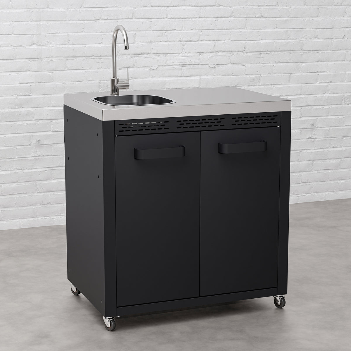 Draco Grills Titan Outdoor Kitchen Black Sink Cabinet with Stainless Steel Top