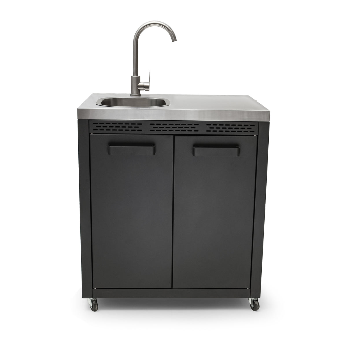 Draco Grills Titan Outdoor Kitchen Black Sink Cabinet with Stainless Steel Top