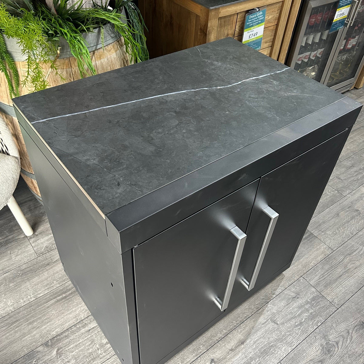 Ex Display Draco Grills Fusion Outdoor Kitchen Black Double Door Cabinet with Sintered Stone Top