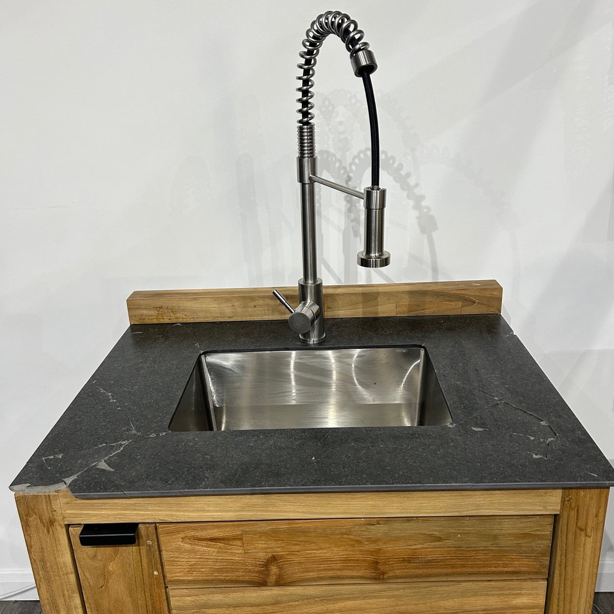 Ex Display Draco Grills Teak Modular Outdoor Kitchen Sink Cabinet with Ceramic Top