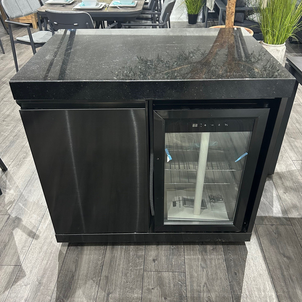 Ex Display Draco Grills Outdoor Black Stainless Steel Single Fridge Cabinet with Granite Top 60L