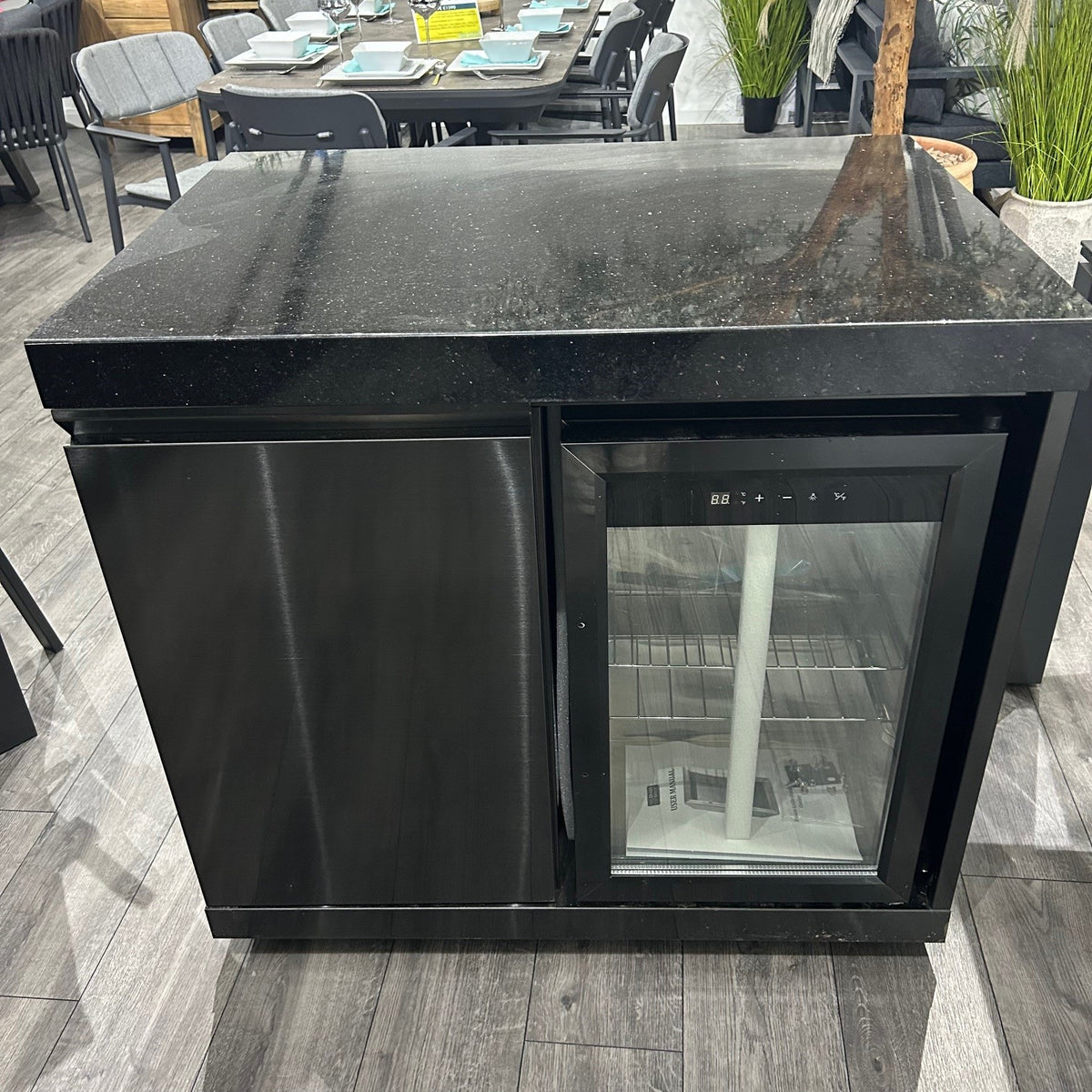 Ex Display Draco Grills Outdoor Black Stainless Steel Single Fridge Cabinet with Granite Top 60L