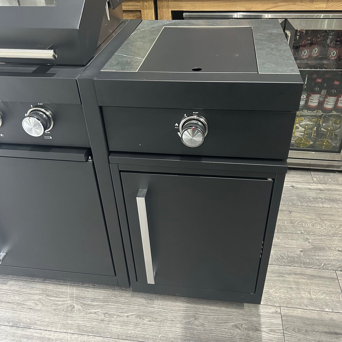 Ex Display Draco Grills Fusion 6 Burner Black Outdoor Kitchen with Side Burner and Double Cupboard