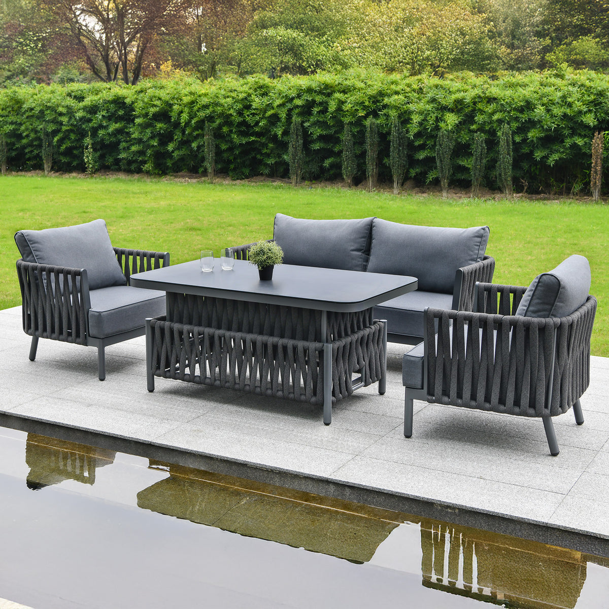 Bracken Outdoors Maldives Rope Aluminium Lounge Garden Sofa Set with Height Adjustable Table