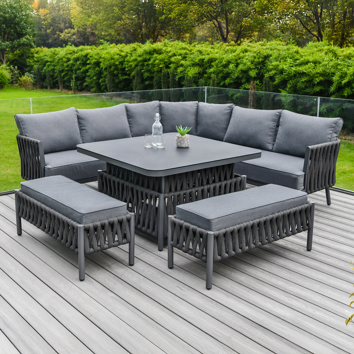 Bracken Outdoors Maldives Large Square Corner Rope Sofa Set with Aluminium Adjustable Table