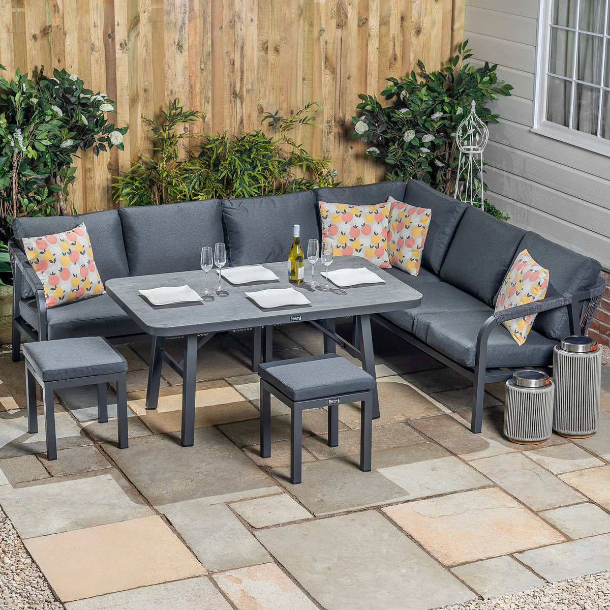 Bracken Outdoors Antigua Rope Aluminium Corner Sofa Garden Furniture Set with Coffee Table