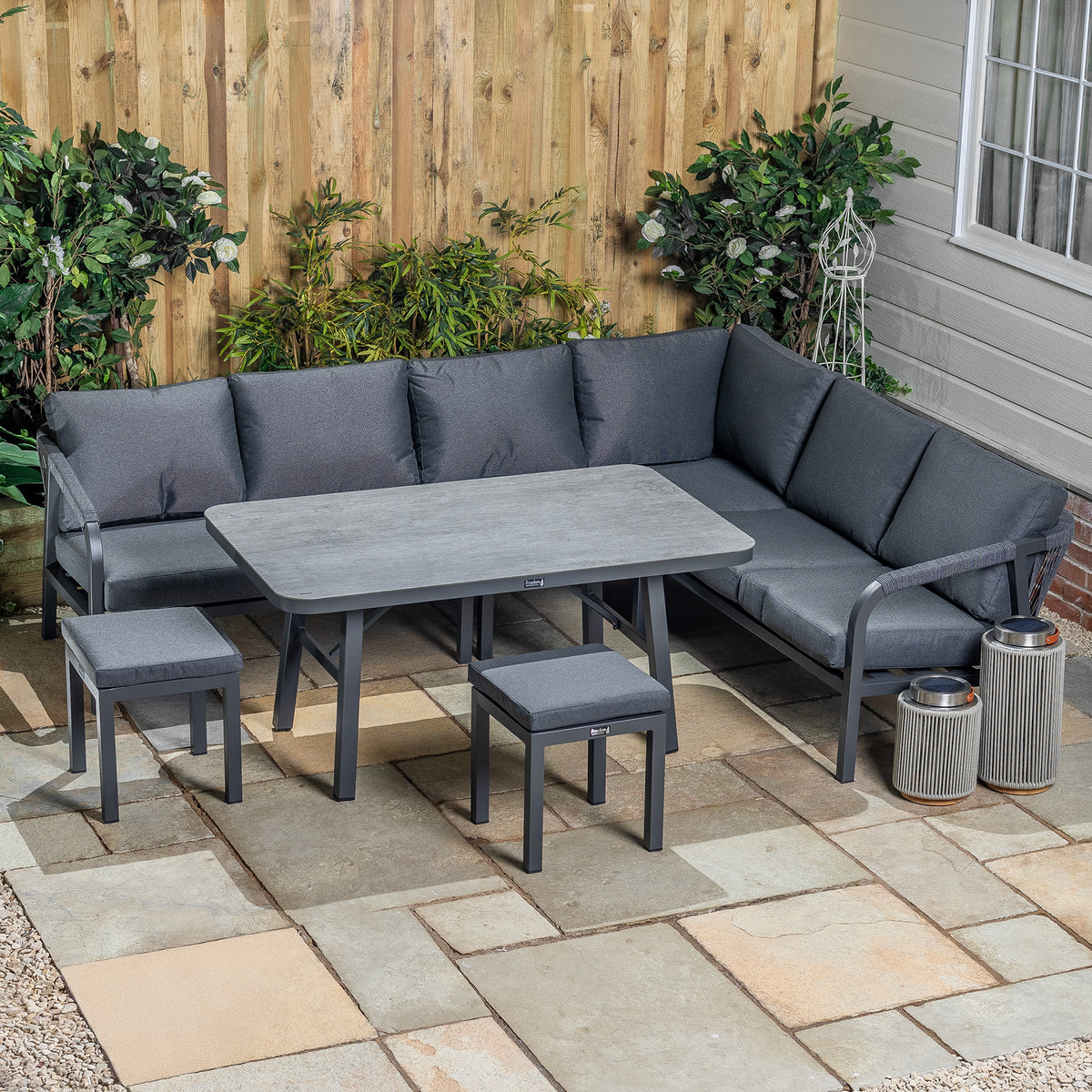 Bracken Outdoors Antigua Rope Aluminium Corner Sofa Garden Furniture Set with Coffee Table