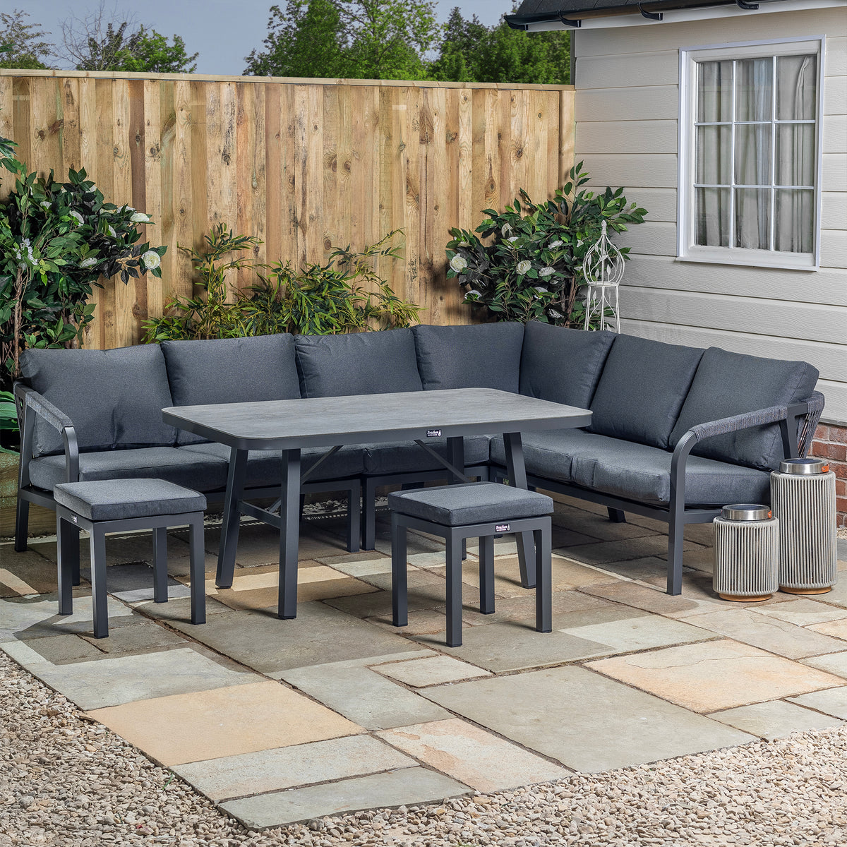 Bracken Outdoors Antigua Rope Aluminium Corner Sofa Garden Furniture Set with Coffee Table