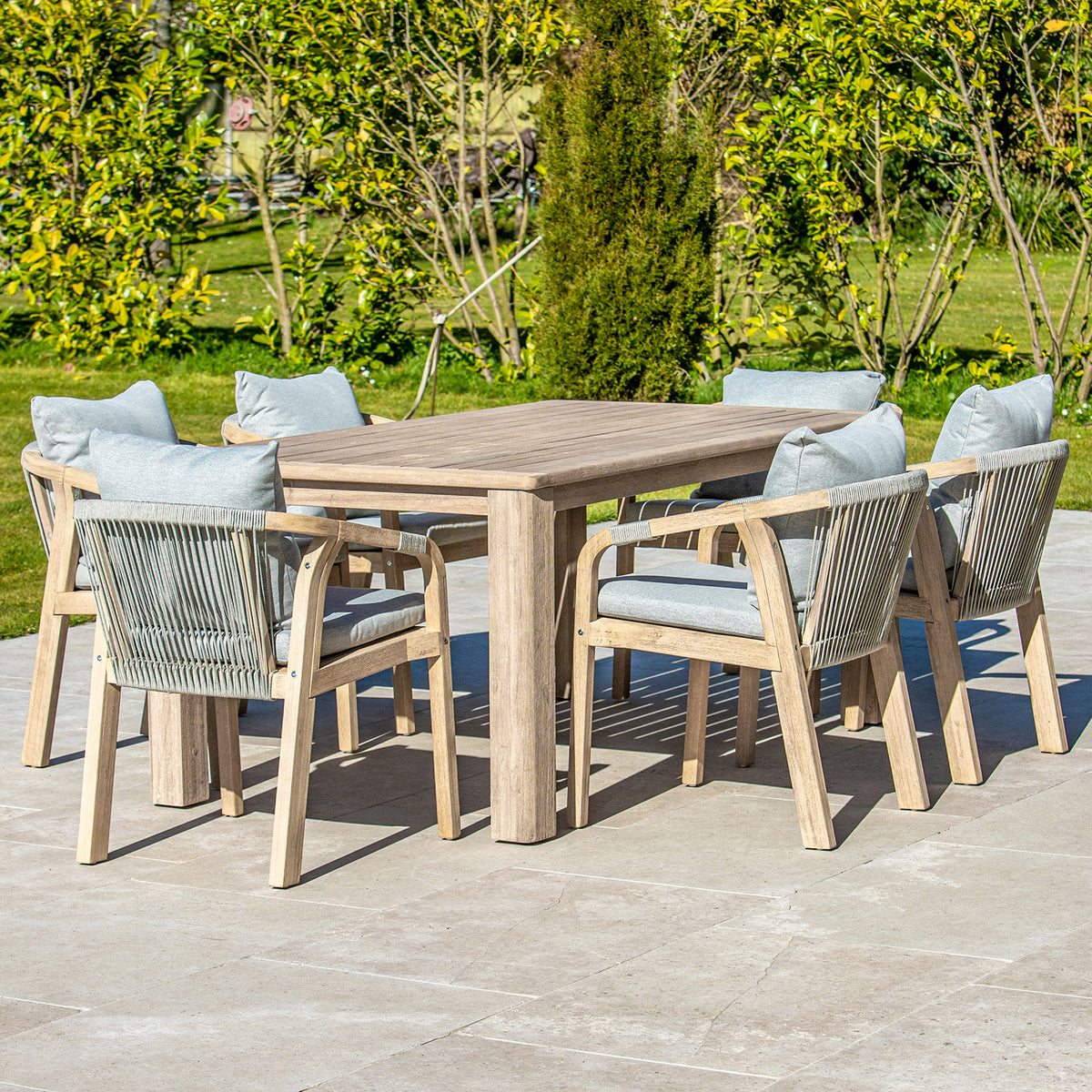 Bracken Outdoors Charlton Acacia Wood and Rope 6 Seat Rectangular Dining Garden Furniture Set