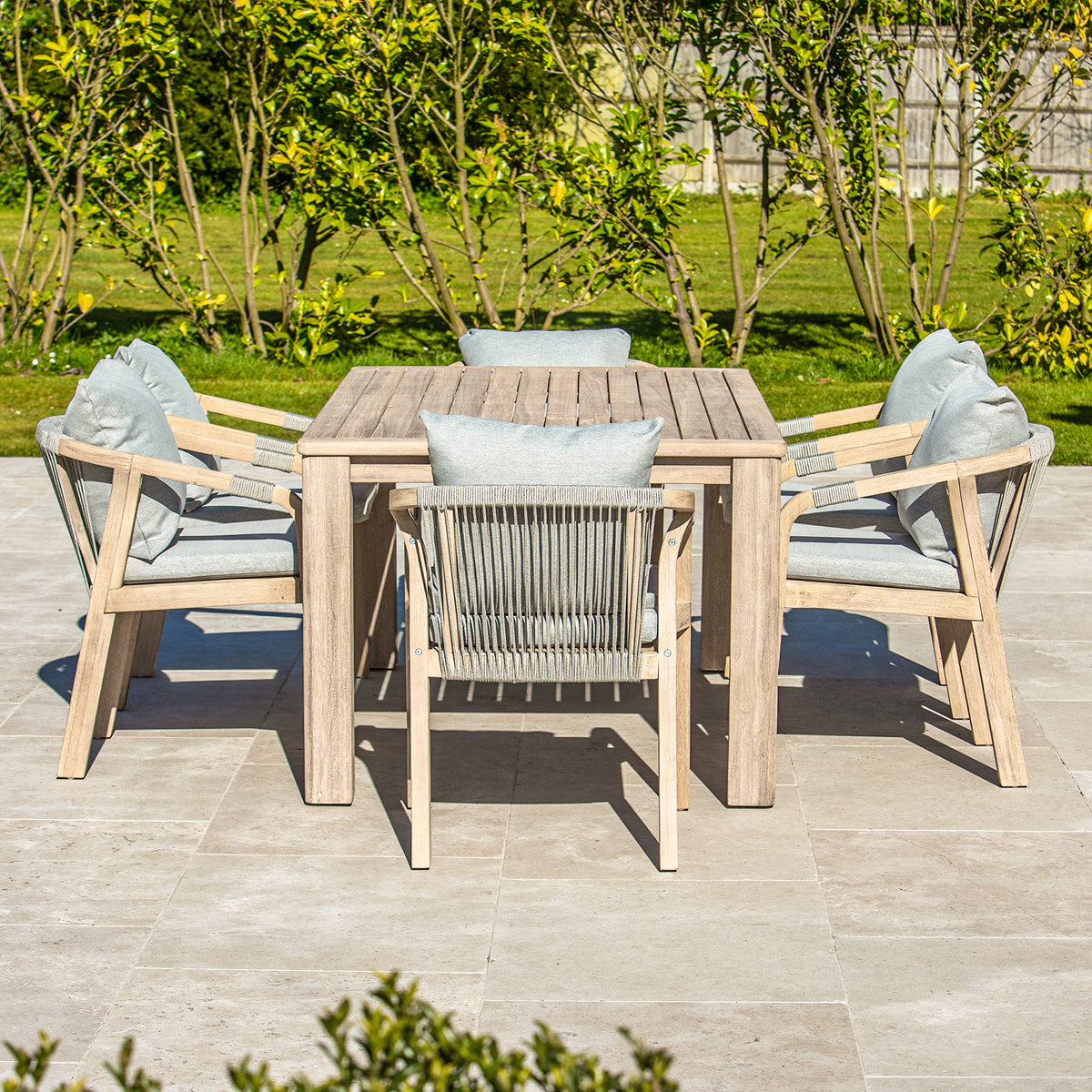 Bracken Outdoors Charlton Acacia Wood and Rope 6 Seat Rectangular Dining Garden Furniture Set