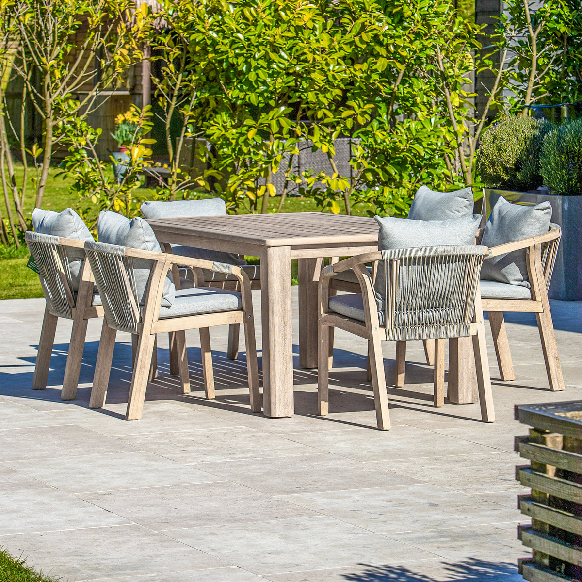 Bracken Outdoors Charlton Acacia Wood and Rope 6 Seat Rectangular Dining Garden Furniture Set