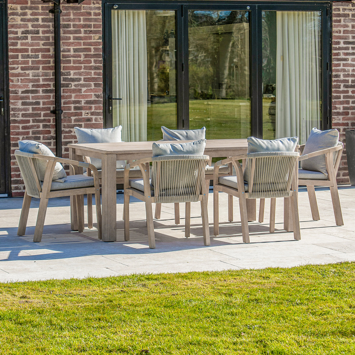 Bracken Outdoors Charlton Acacia Wood and Rope 6 Seat Rectangular Dining Garden Furniture Set