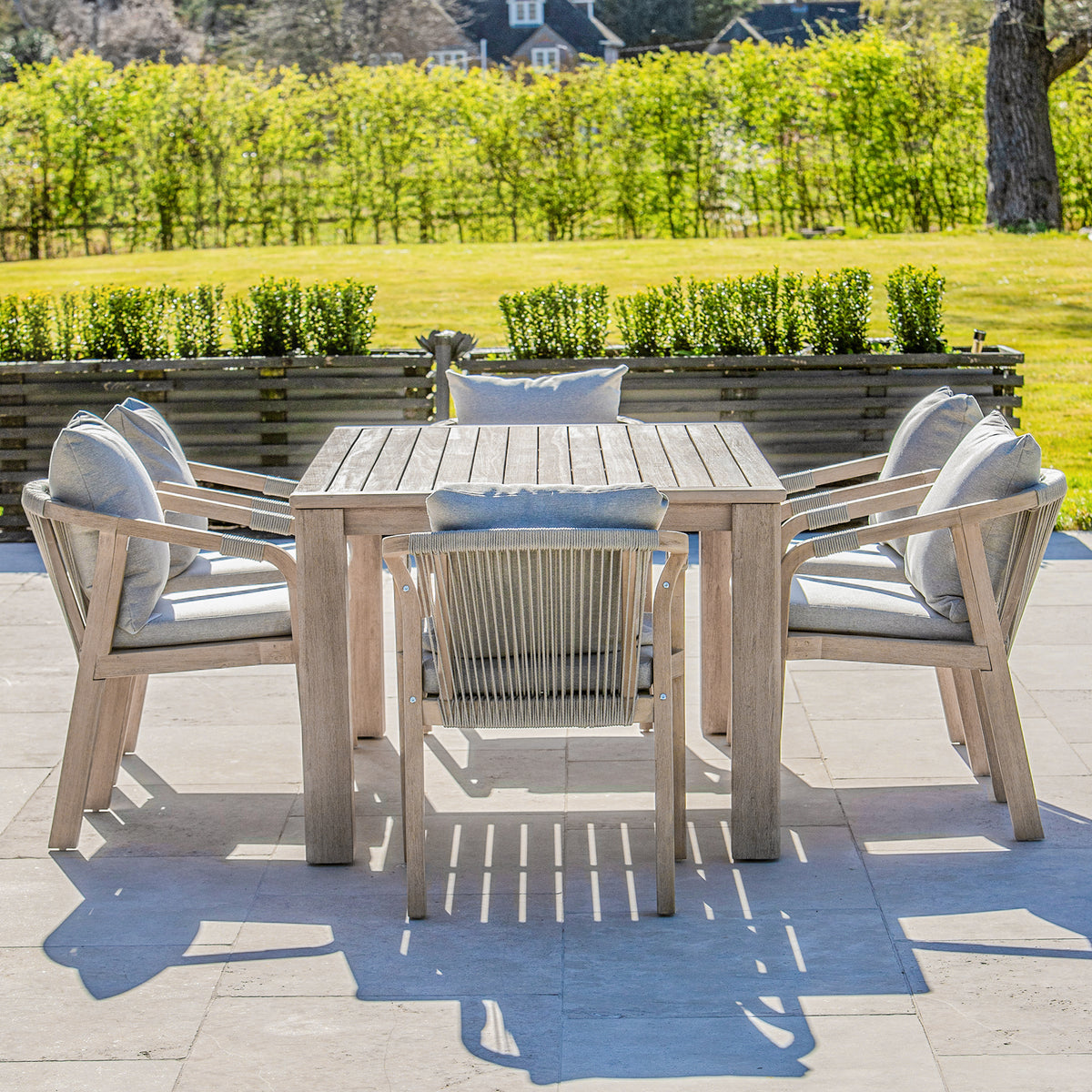 Bracken Outdoors Charlton Acacia Wood and Rope 6 Seat Rectangular Dining Garden Furniture Set