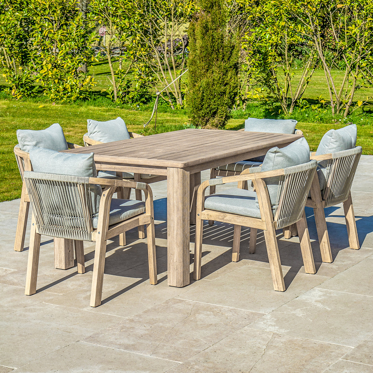 Bracken Outdoors Charlton Acacia Wood and Rope 6 Seat Rectangular Dining Garden Furniture Set