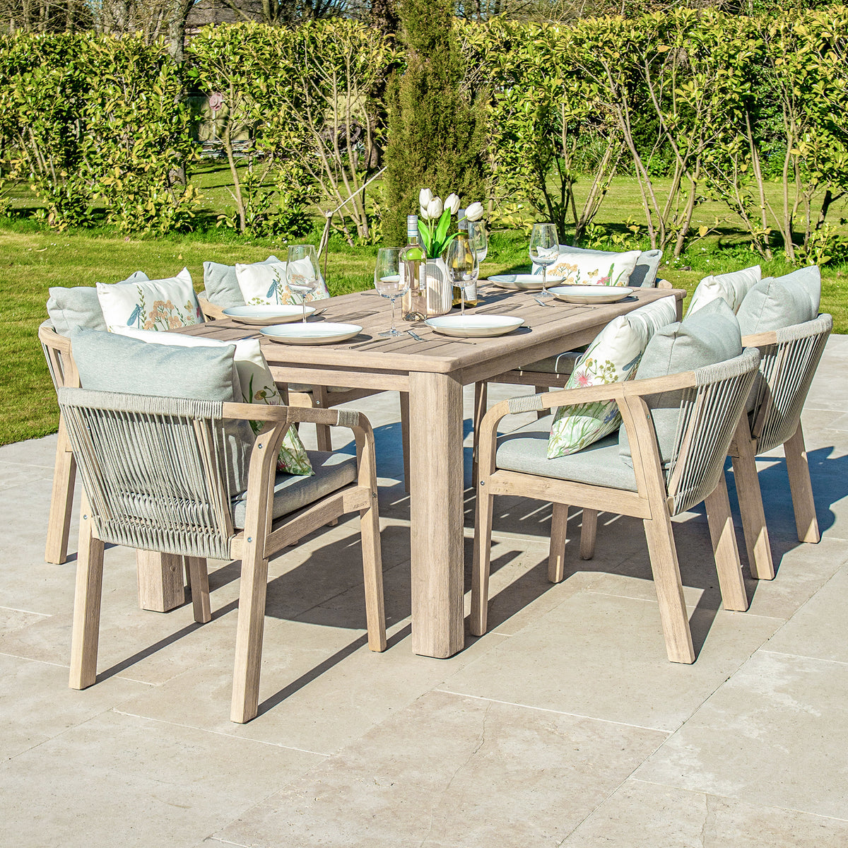 Bracken Outdoors Charlton Acacia Wood and Rope 6 Seat Rectangular Dining Garden Furniture Set