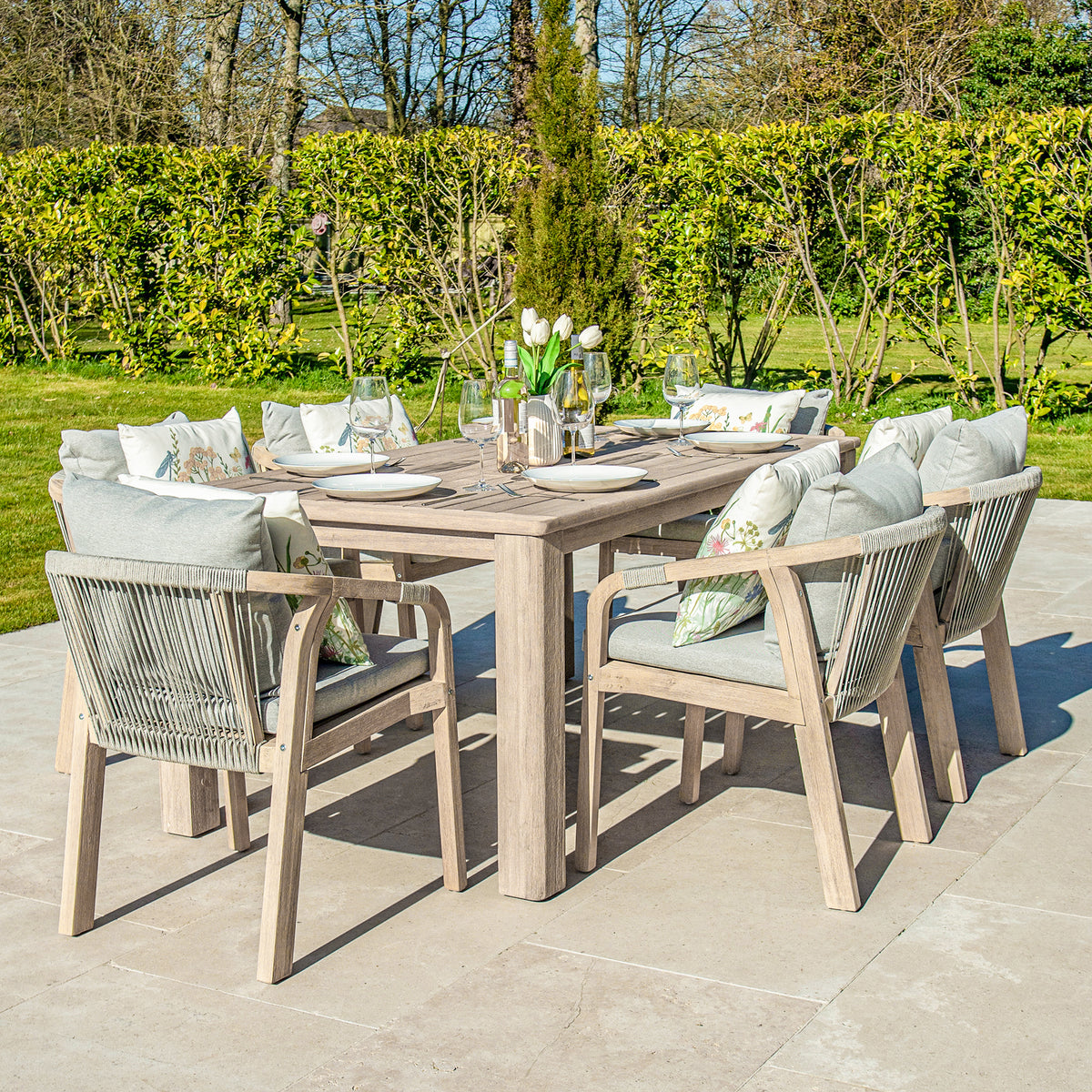 Bracken Outdoors Charlton Acacia Wood and Rope 6 Seat Rectangular Dining Garden Furniture Set