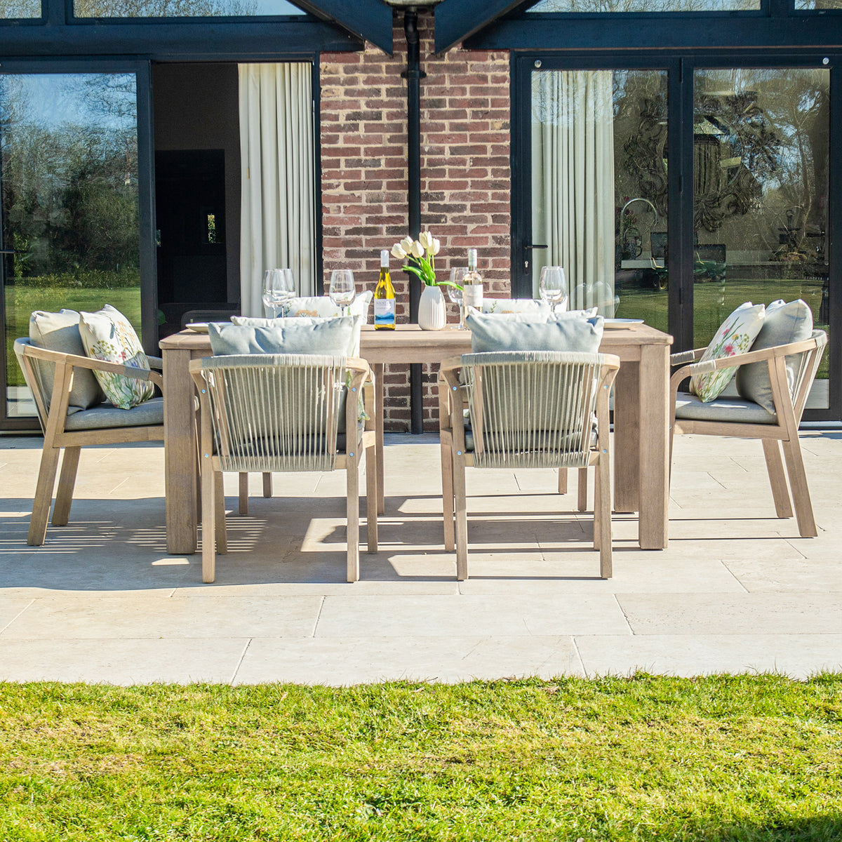 Bracken Outdoors Charlton Acacia Wood and Rope 6 Seat Rectangular Dining Garden Furniture Set
