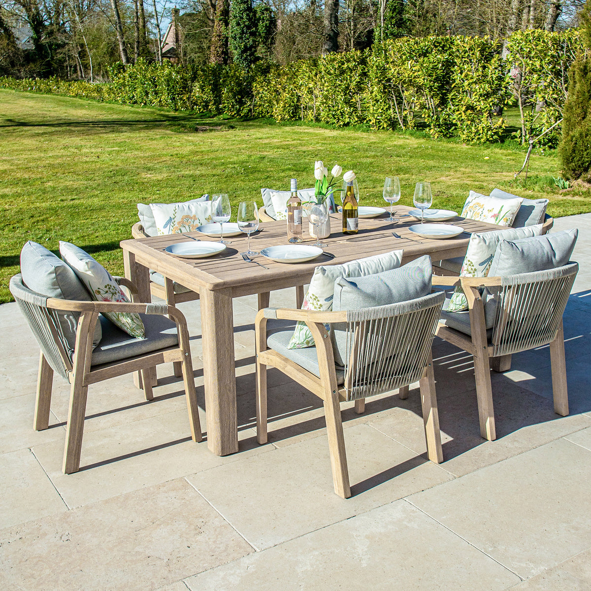 Bracken Outdoors Charlton Acacia Wood and Rope 6 Seat Rectangular Dining Garden Furniture Set