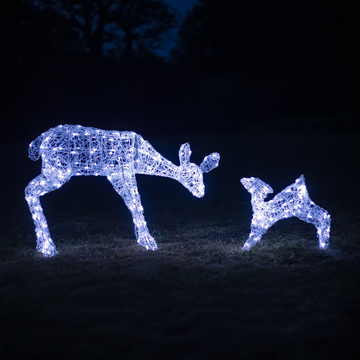 Christmas Reindeer Lights - 1M Soft Acrylic Light Up Mother &amp; Baby with 250 White LEDs