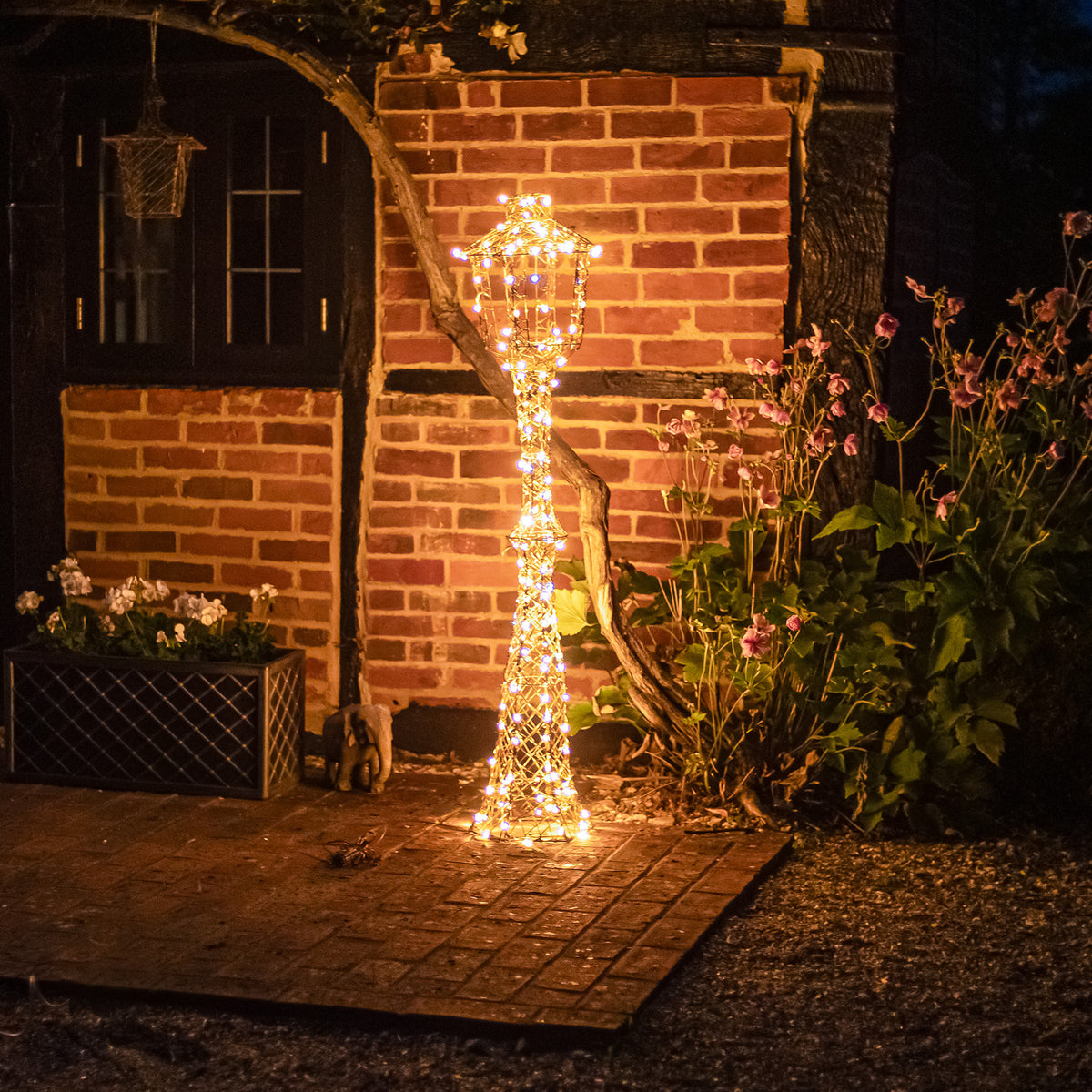 Light Up Christmas Lamp Post Lantern In Brown Weave with 170 White/Multicoloured LEDs - 1.5M