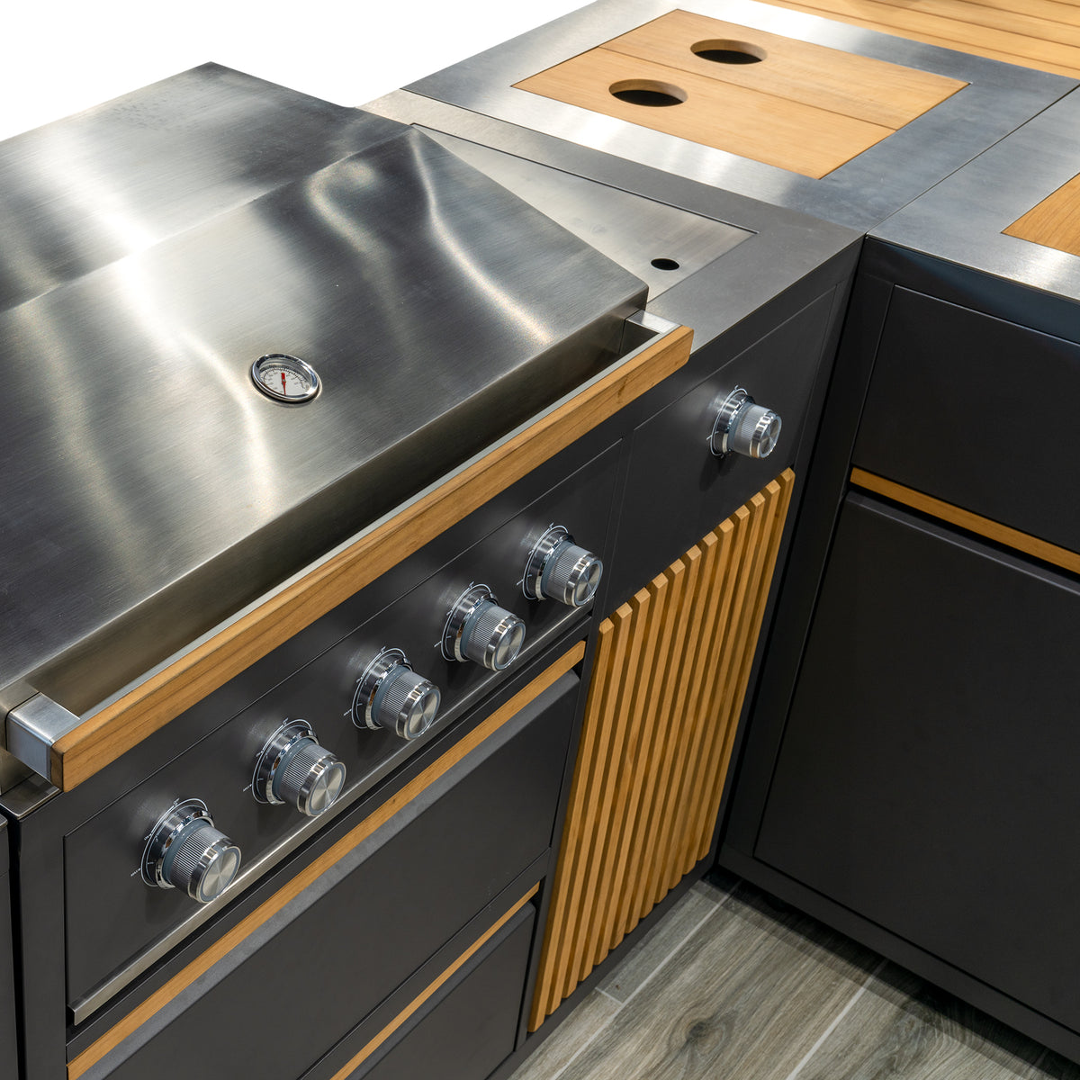 Draco Grills Scandic Line Modular Outdoor Kitchen with 5 Burner BBQ, Fridge, Sink and Corner &#39;L&#39; Unit