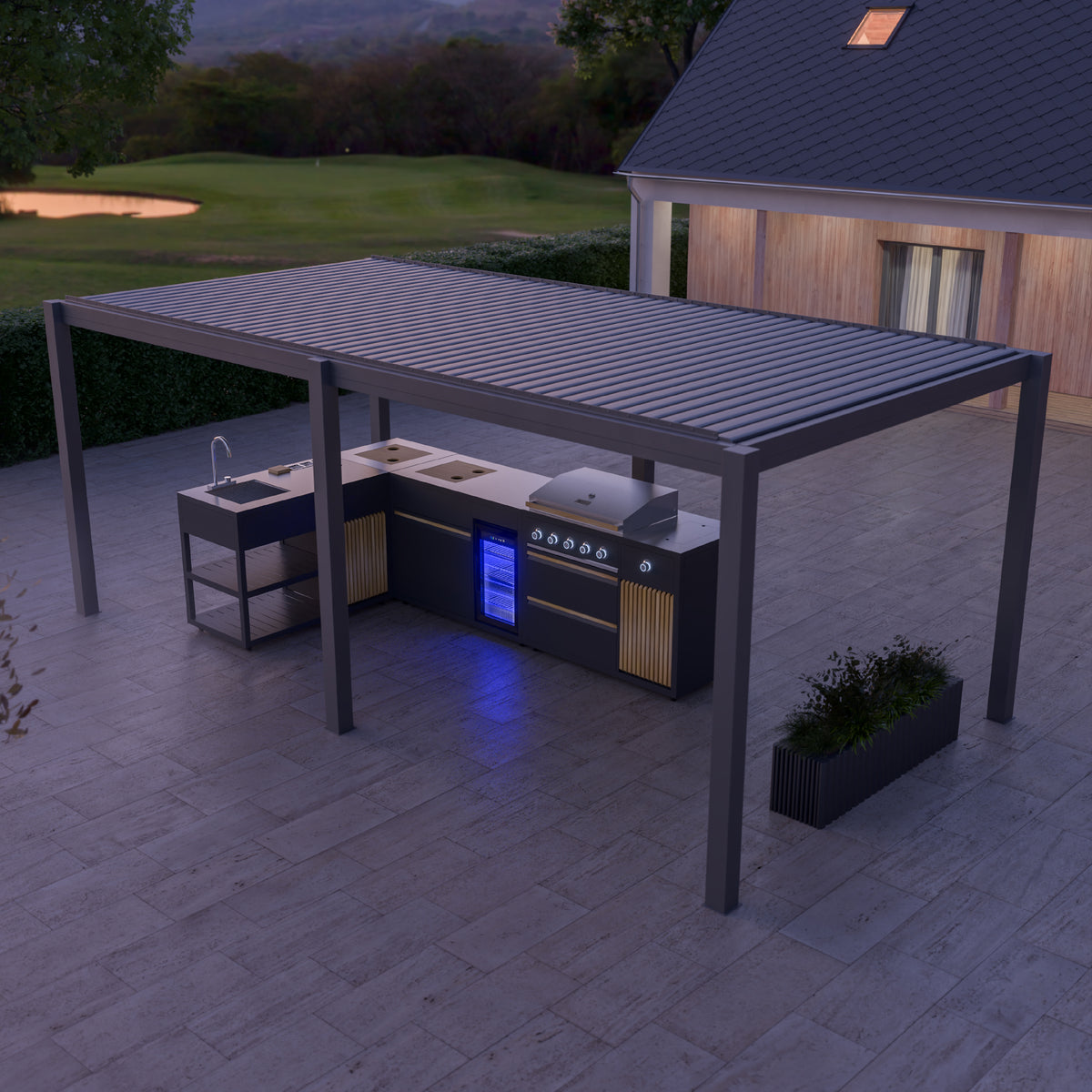 Bracken Outdoors Eclipse Plus 6m x 3m Grey Motorised Aluminium Garden Pergola with LED Lights