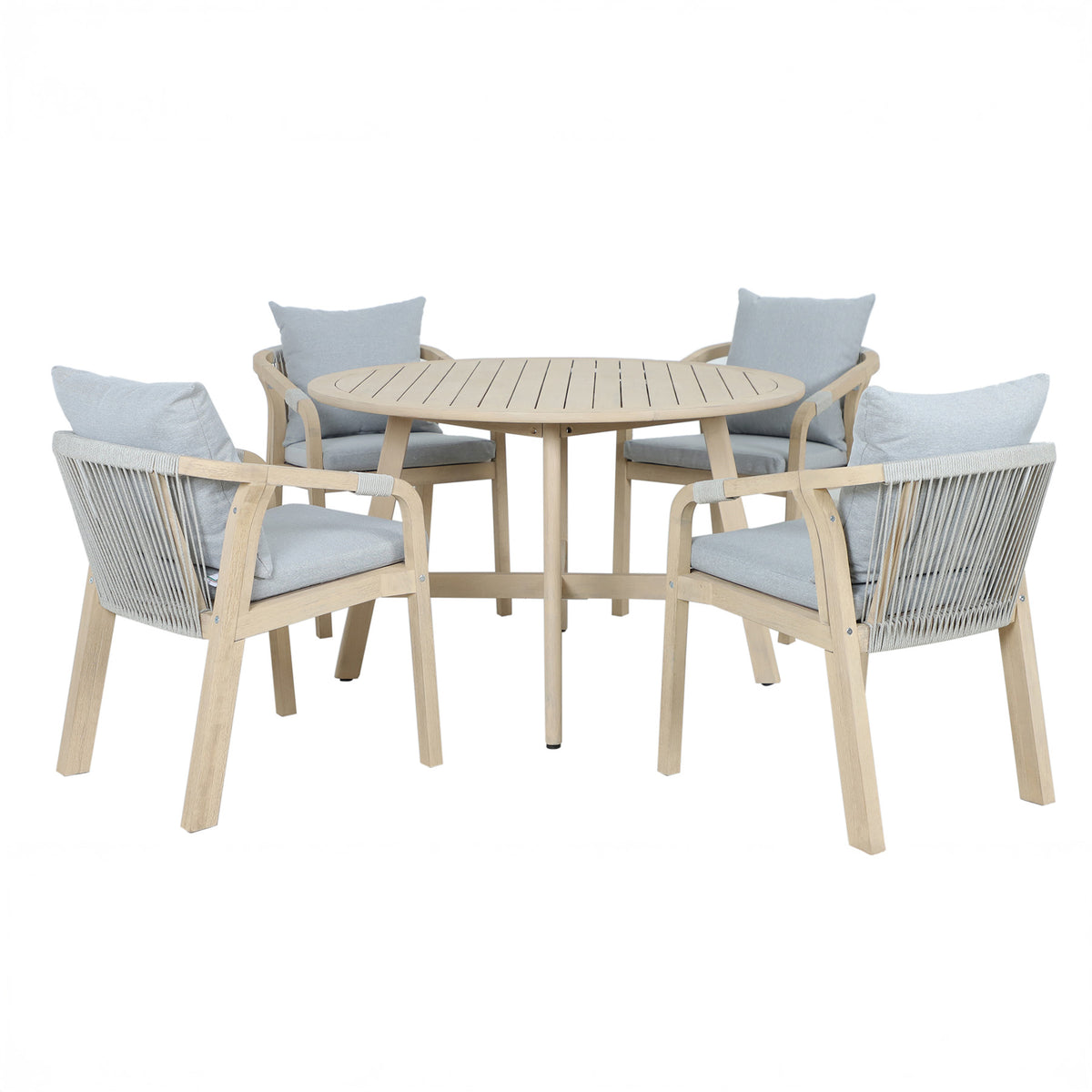 Bracken Outdoors Charlton Acacia Wood and Rope 4 Seat Round Dining Garden Furniture Set