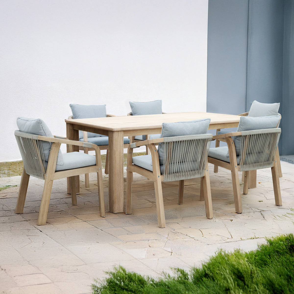 Bracken Outdoors Charlton Acacia and Rope 6 Seat Rectangular Dining Garden Furniture Set