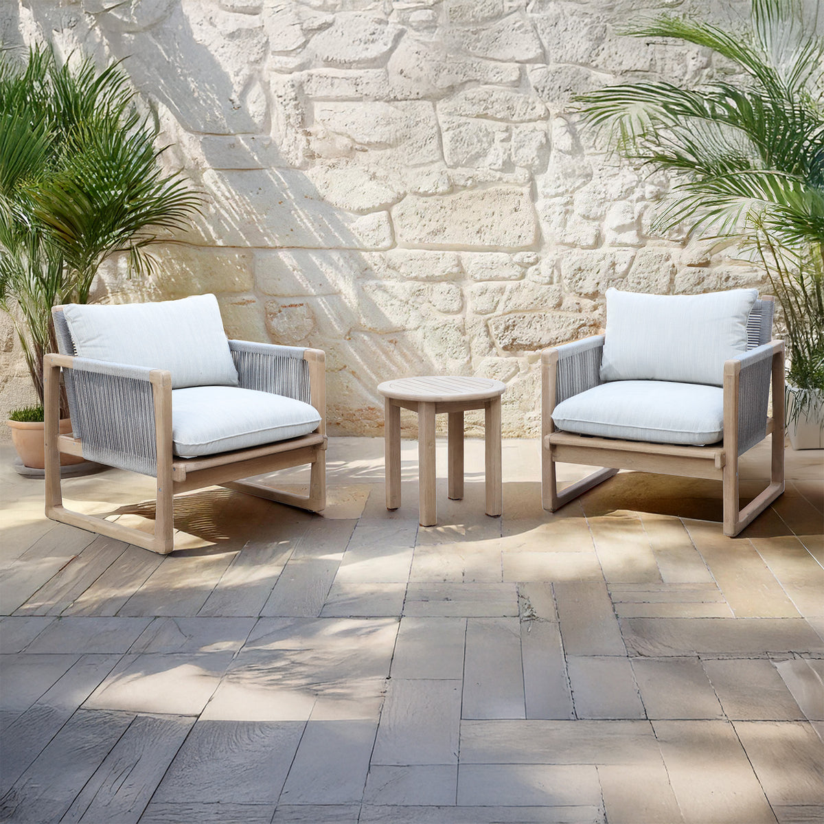 Bracken Outdoors Burford Acacia and Rope Duo Lounge Chair and Side Table Garden Furniture Set